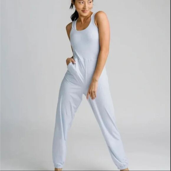 Zyia Pacific Blue Hermosa Soft Cozy Jumpsuit Romper Exercise Workout Size Large - Picture 1 of 7